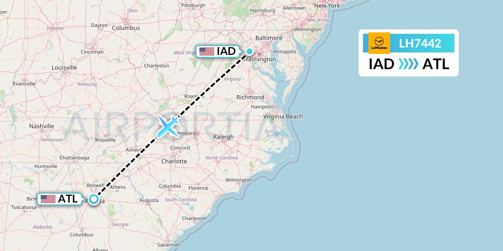 LH7442 Lufthansa Flight Map: Washington to Atlanta