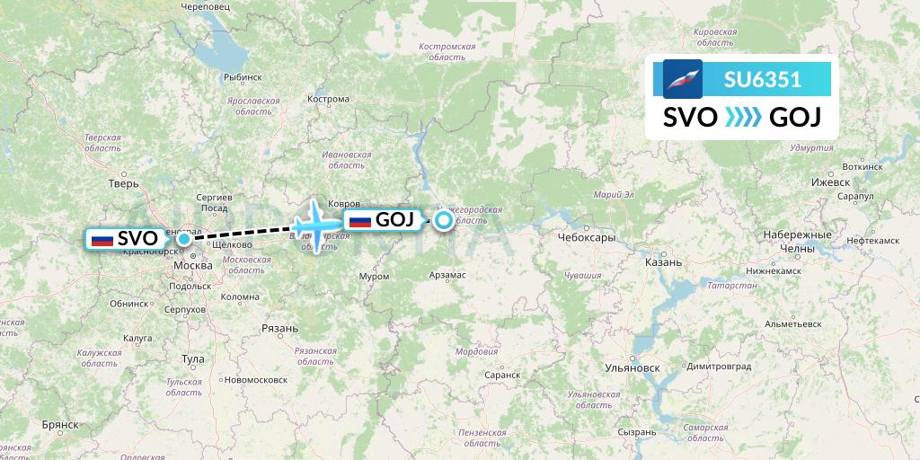 SU6351 Aeroflot Flight Map: Moscow to Nizhny Novgorod