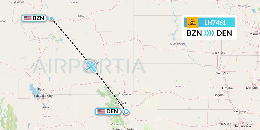 LH7461 Lufthansa Flight Map: Bozeman to Denver