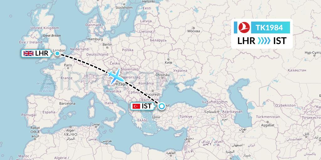 TK1984 Turkish Airlines Flight Map: London to Istanbul