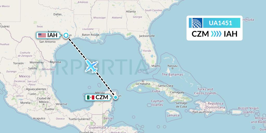 UA1451 United Airlines Flight Map: Cozumel to Houston