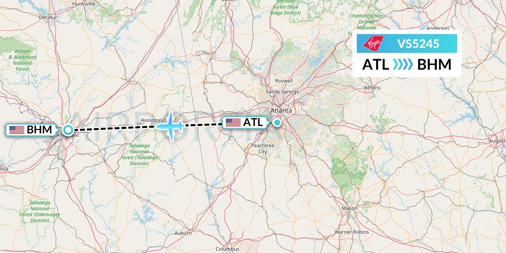 VS5245 Virgin Atlantic Airways Flight Map: Atlanta to Birmingham