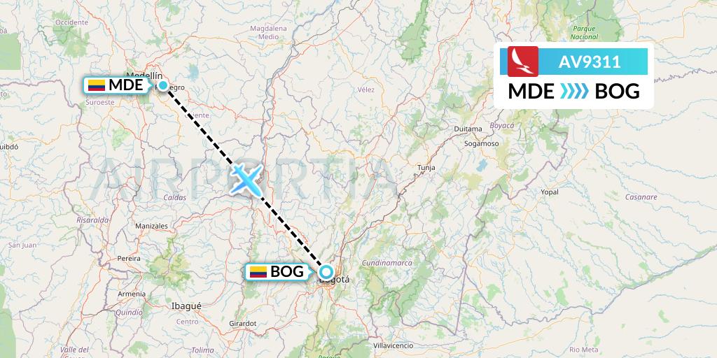 AV9311 Avianca Flight Map: Medellin to Bogota