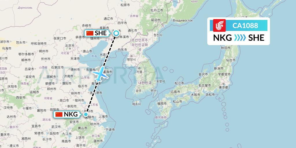 CA1088 Air China Flight Map: Nanjing to Shenyang