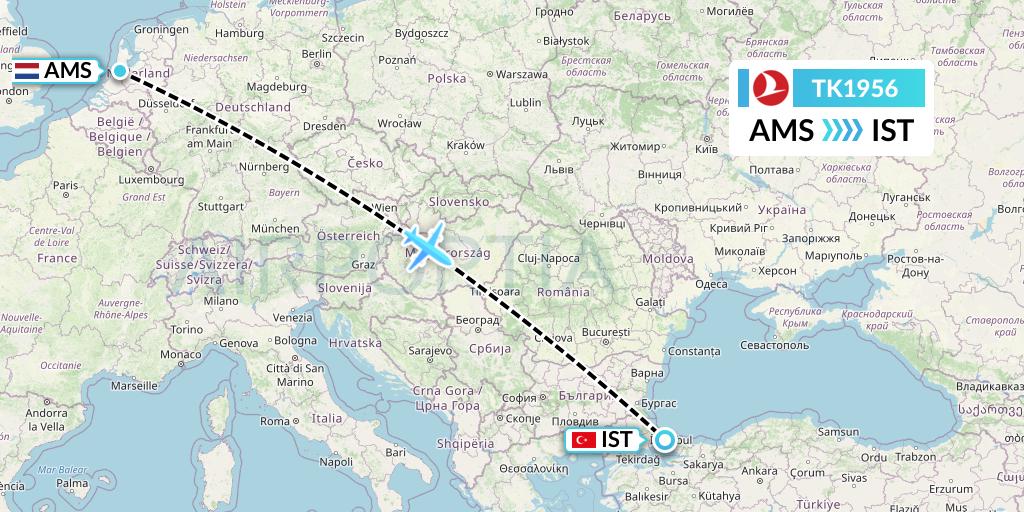 TK1956 Turkish Airlines Flight Map: Amsterdam to Istanbul