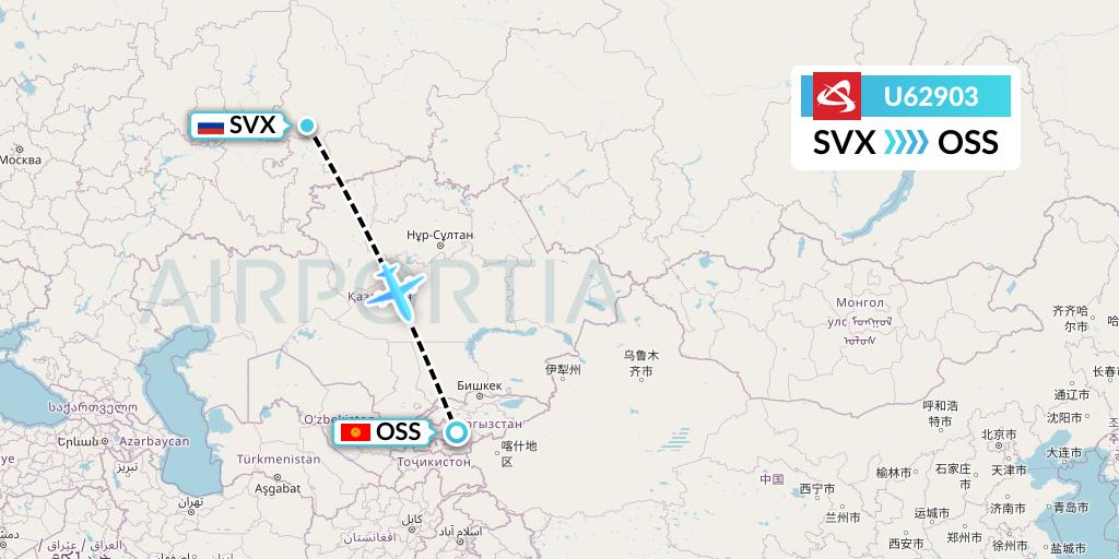 U62903 Ural Airlines Flight Map: Yekaterinburg to Osh