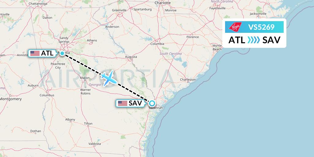 VS5269 Virgin Atlantic Airways Flight Map: Atlanta to Savannah