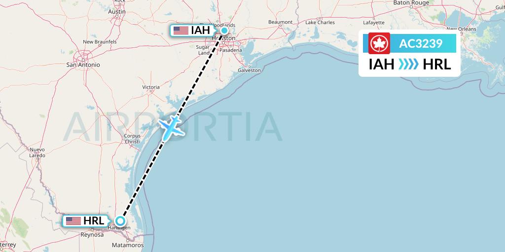 AC3239 Air Canada Flight Map: Houston to Harlingen