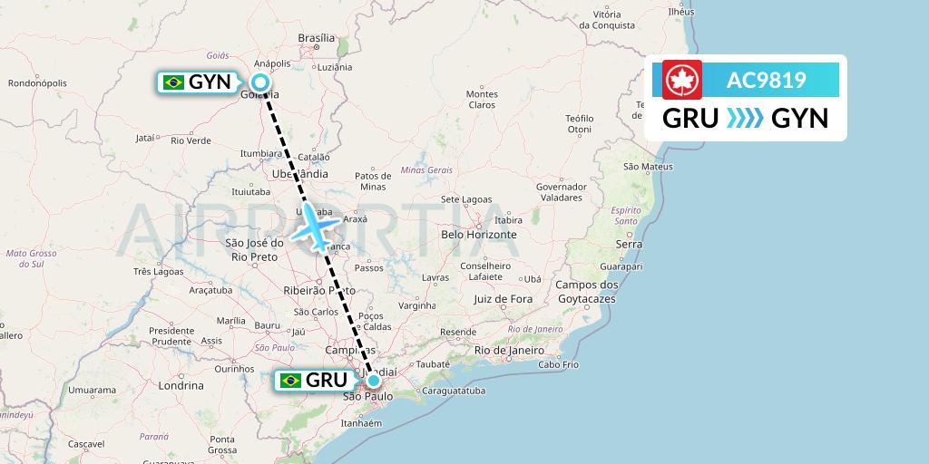AC9819 Air Canada Flight Map: Sao Paulo to Goiania