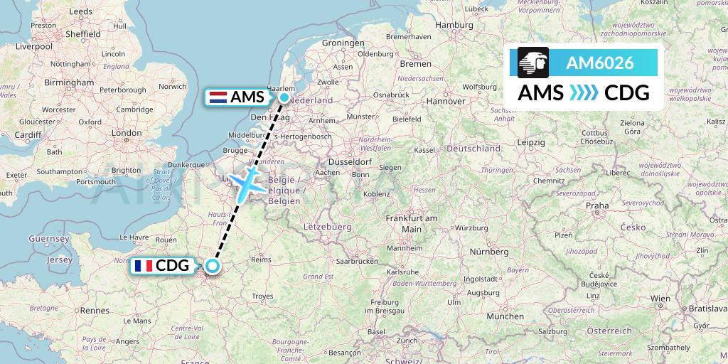 AM6026 Aeromexico Flight Map: Amsterdam to Paris