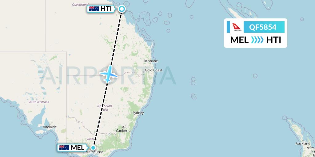 QF5854 Qantas Flight Map: Melbourne to Hamilton Island