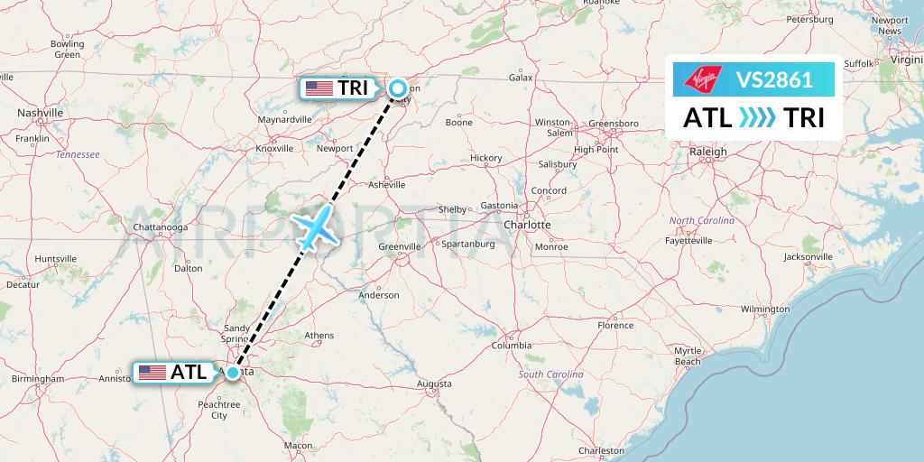 VS2861 Virgin Atlantic Airways Flight Map: Atlanta to Blountville