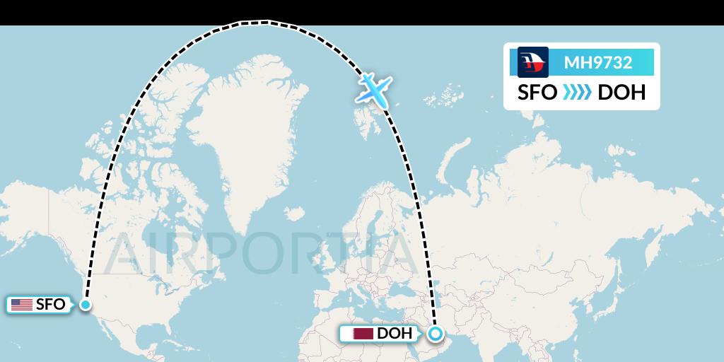 MH9732 Malaysia Airlines Flight Map: San Francisco to Doha