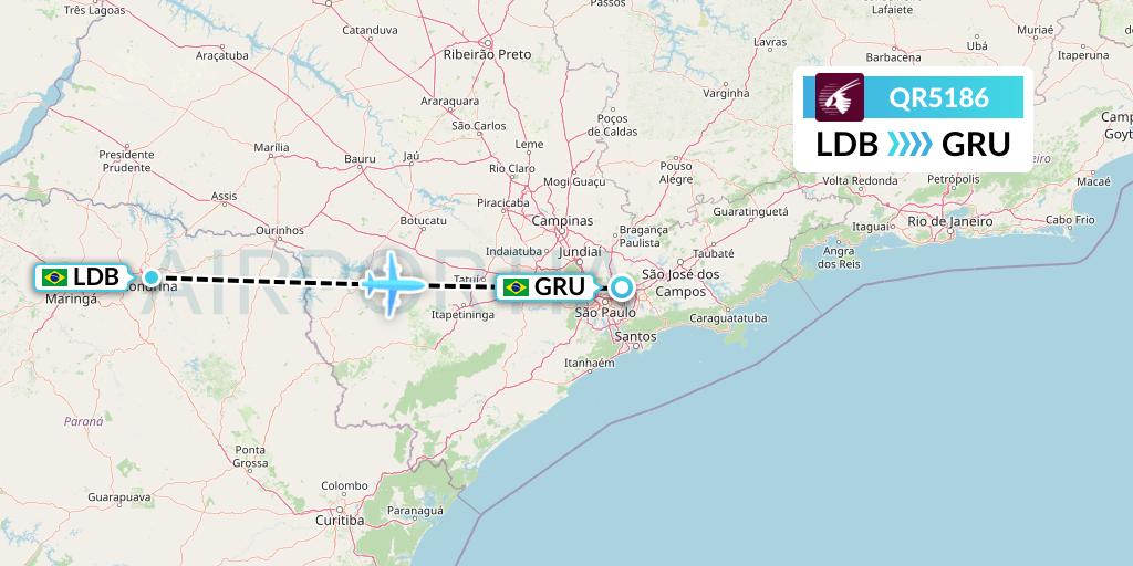QR5186 Qatar Airways Flight Map: Londrina to Sao Paulo