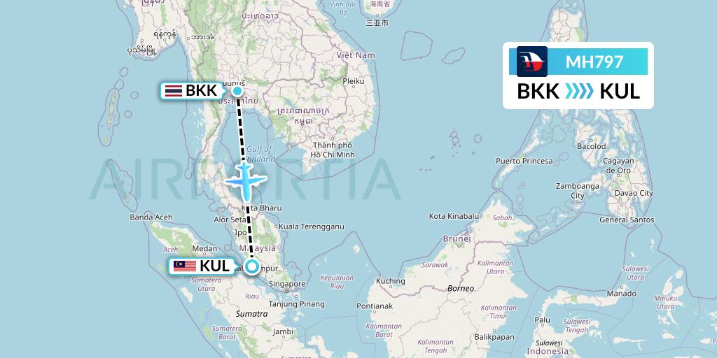 MH797 Malaysia Airlines Flight Map: Bangkok to Kuala Lumpur