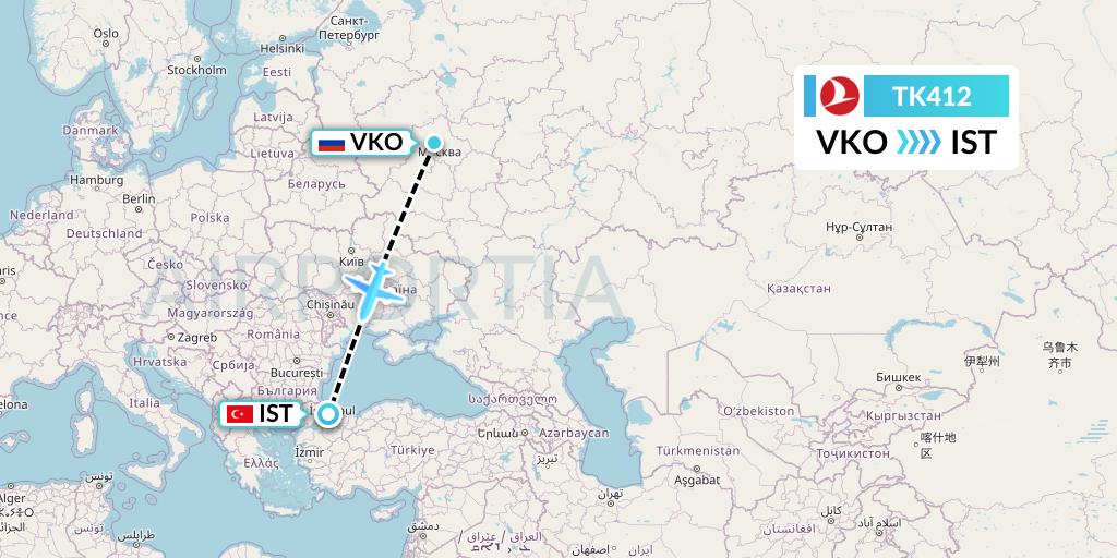 TK412 Turkish Airlines Flight Map: Moscow to Istanbul