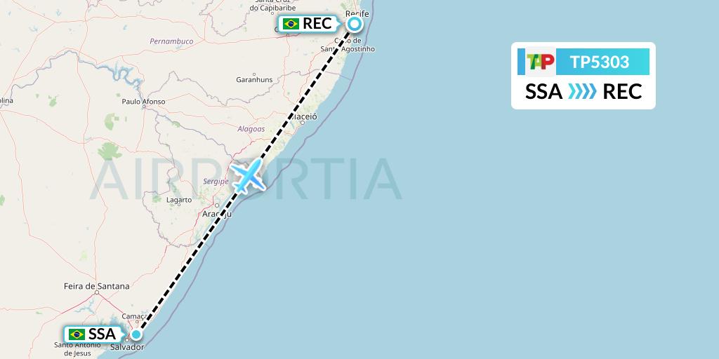 TP5303 TAP Portugal Flight Map: Salvador to Recife