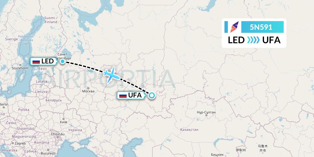 5N591 Nordavia Flight Map: St. Petersburg to Ufa