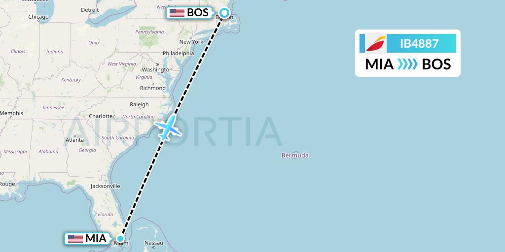IB4887 Iberia Flight Map: Miami to Boston