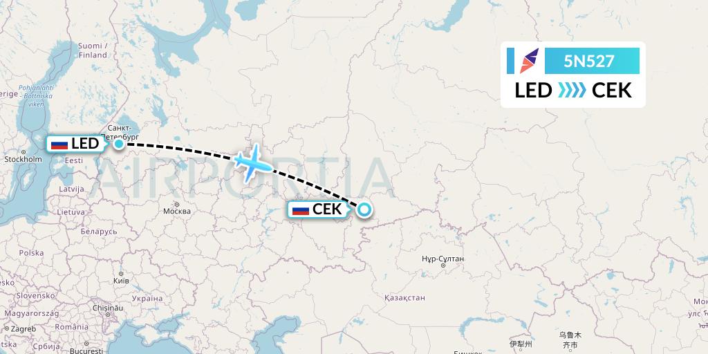 5N527 Nordavia Flight Map: St. Petersburg to Chelyabinsk