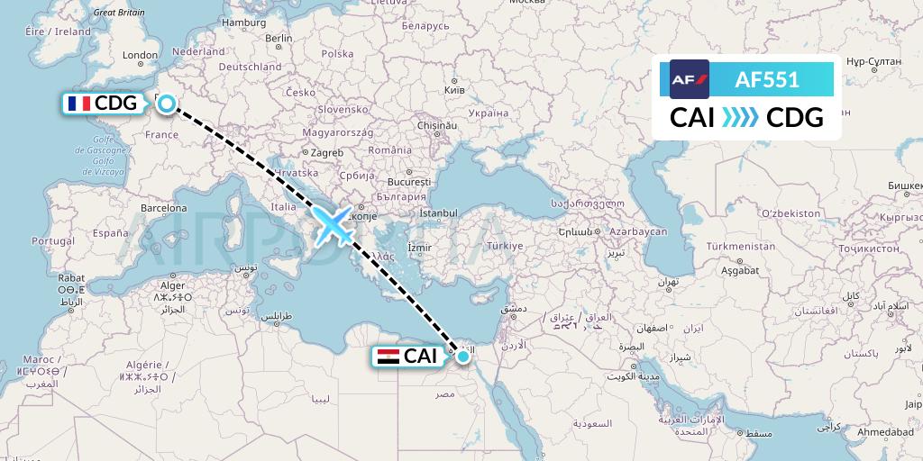 AF551 Air France Flight Map: Cairo to Paris
