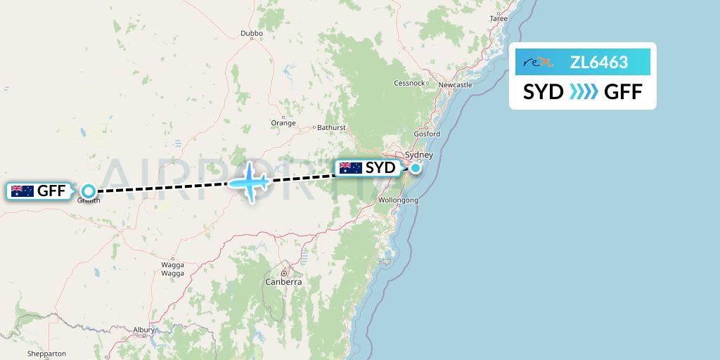 ZL6463 Regional Express Flight Map: Sydney to Griffith