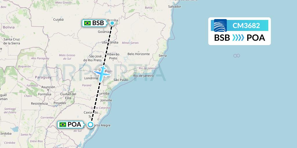 CM3682 Copa Airlines Flight Map: Brasilia to Porto Alegre