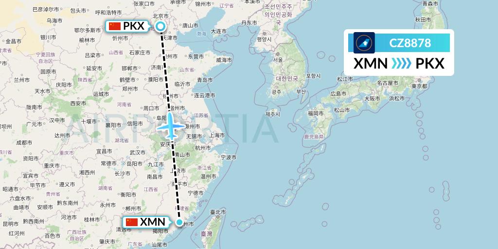 CZ8878 China Southern Airlines Flight Map: Xiamen to Beijing