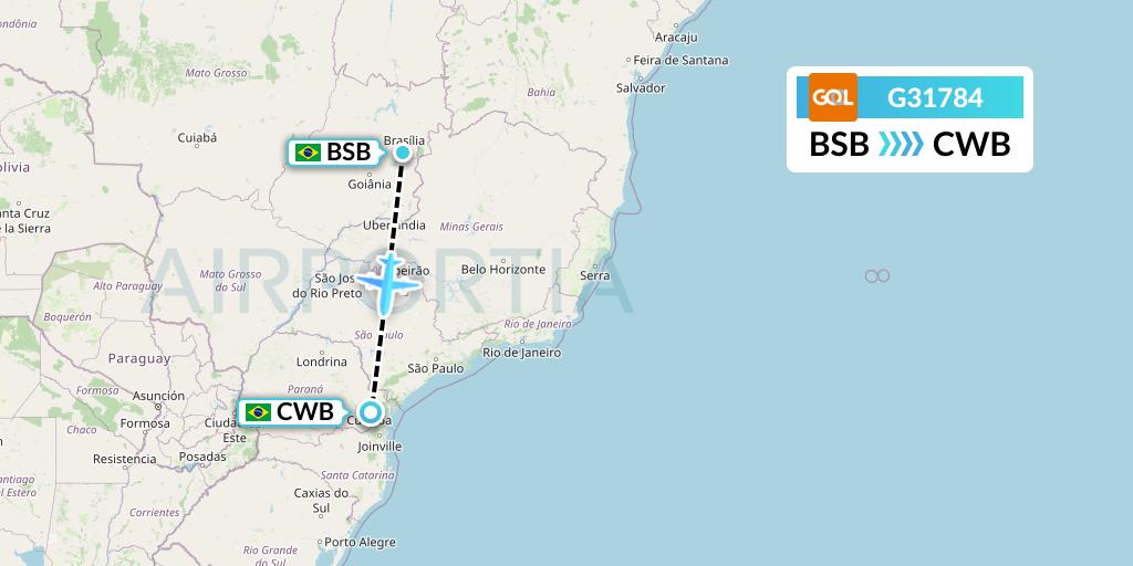 G31784 GOL Transportes Aeros Flight Map: Brasilia to Curitiba
