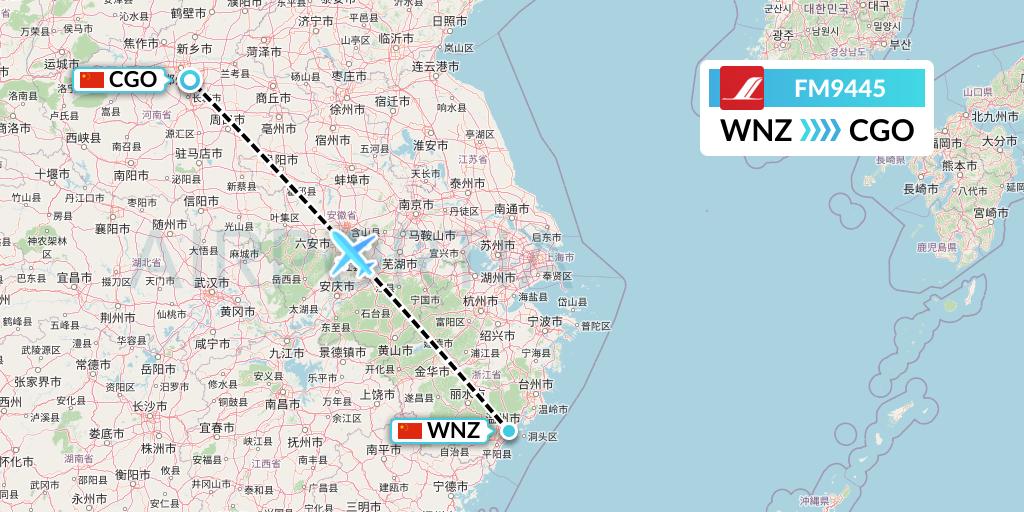 FM9445 Shanghai Airlines Flight Map: Wenzhou to Zhengzhou