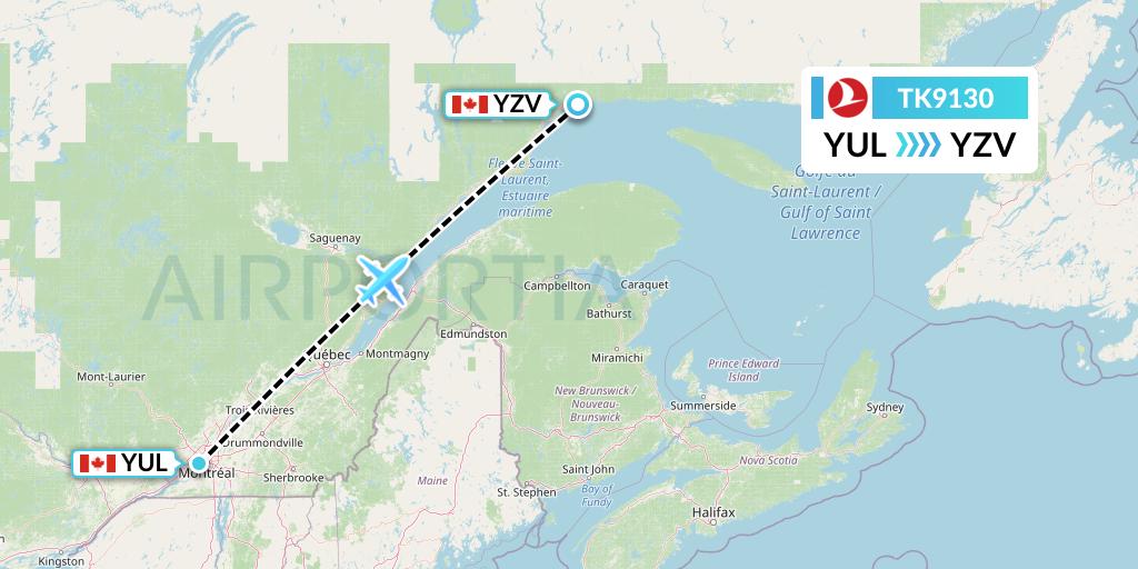 TK9130 Turkish Airlines Flight Map: Montreal to Sept-Iles