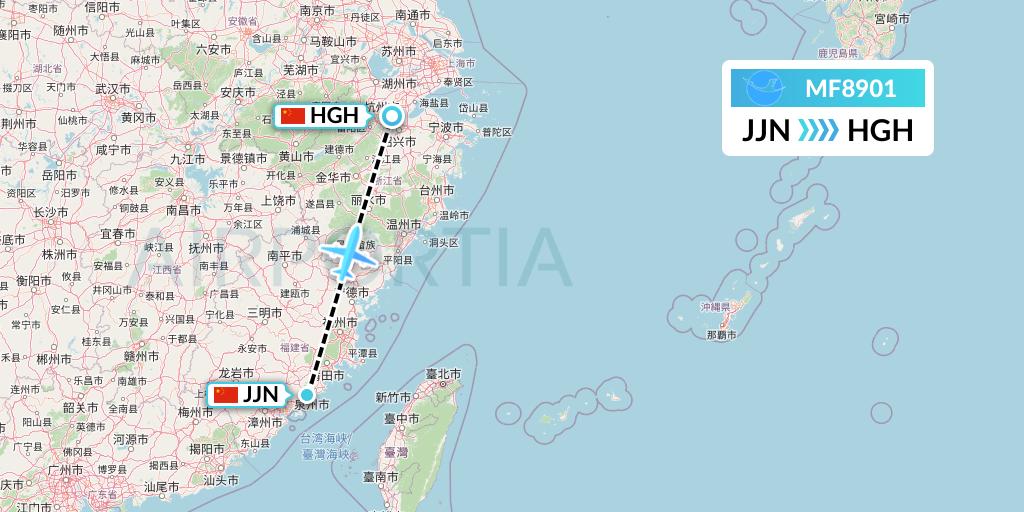 MF8901 Xiamen Airlines Flight Map: Jinjiang to Hangzhou