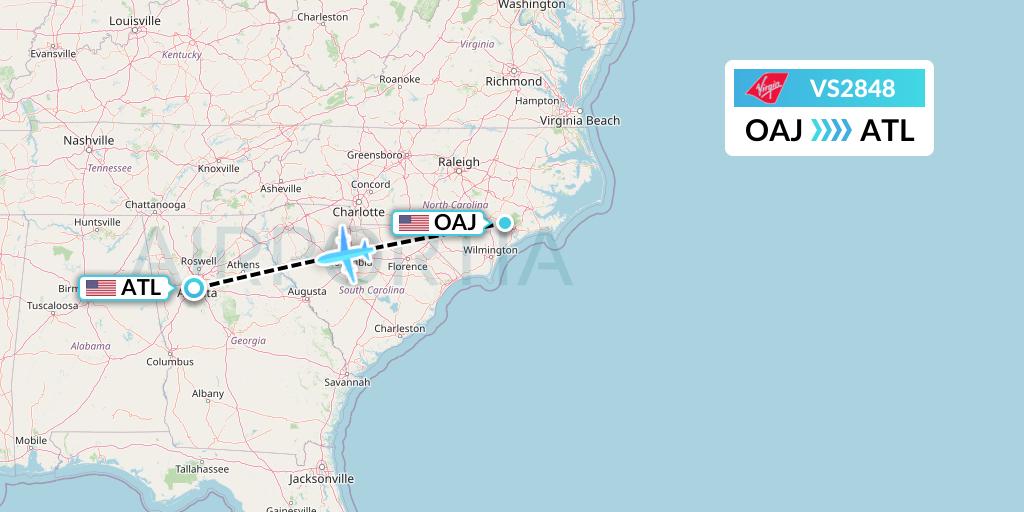 VS2848 Virgin Atlantic Airways Flight Map: Jacksonville to Atlanta