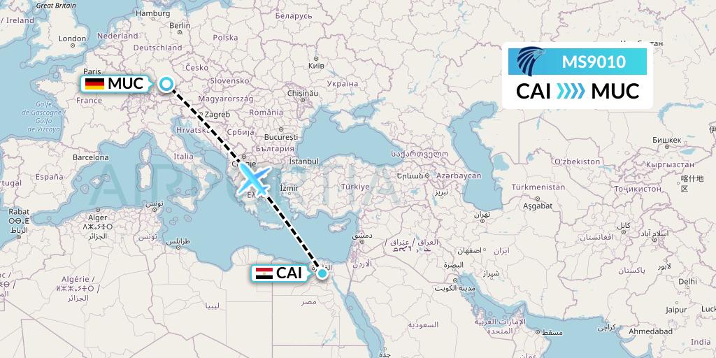 MS9010 EgyptAir Flight Map: Cairo to Munich