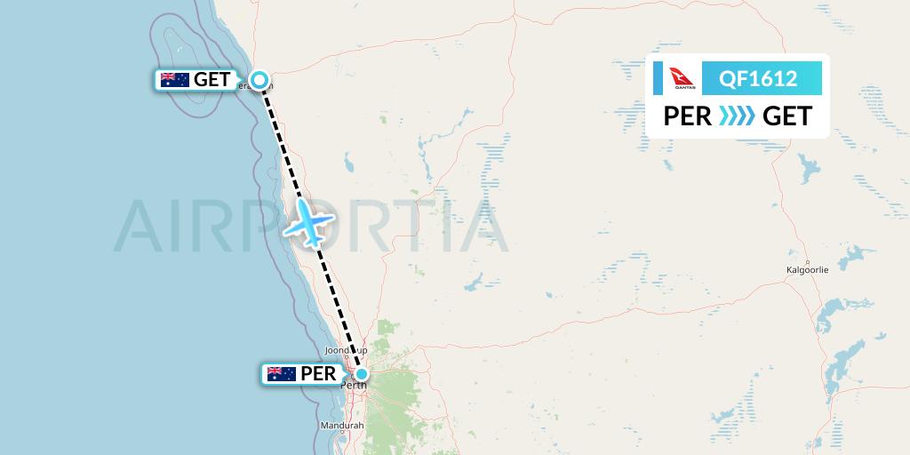 QF1612 Qantas Flight Map: Perth to Geraldton