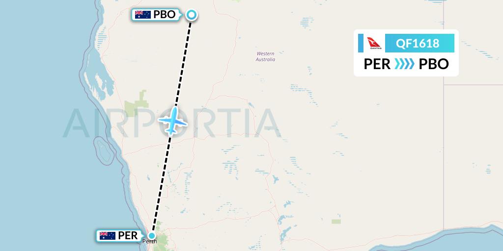 QF1618 Qantas Flight Map: Perth to Paraburdoo