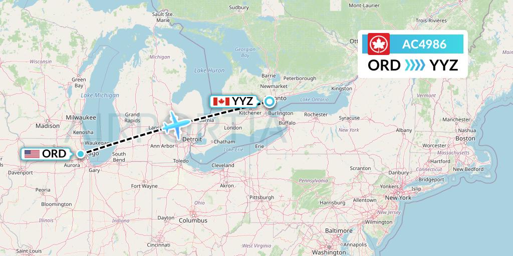 AC4986 Air Canada Flight Map: Chicago to Toronto