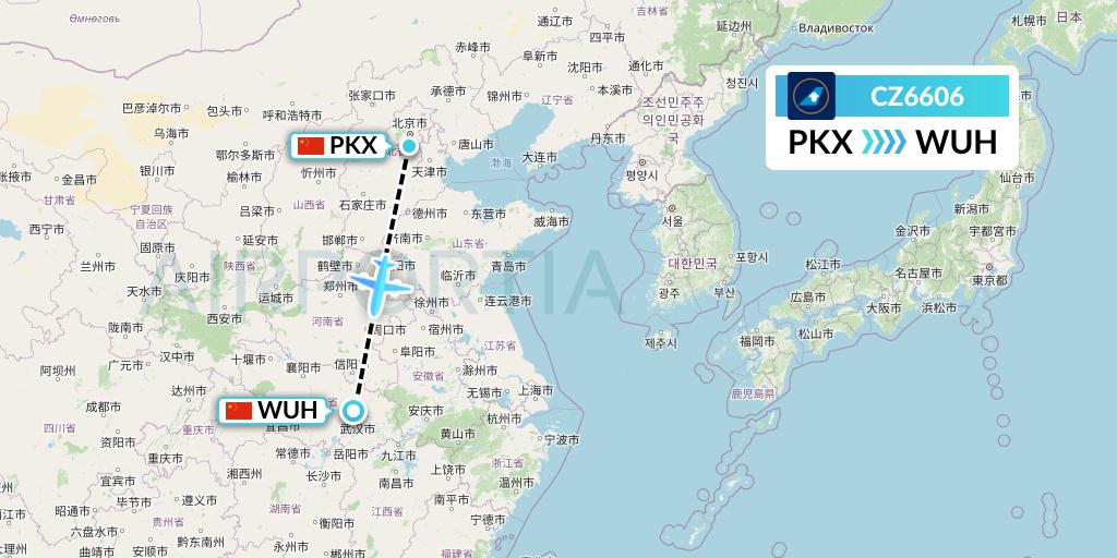 CZ6606 China Southern Airlines Flight Map: Beijing to Wuhan