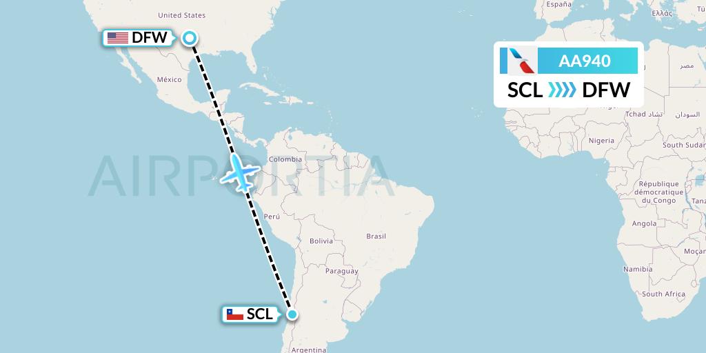 AA940 American Airlines Flight Map: Santiago to Dallas