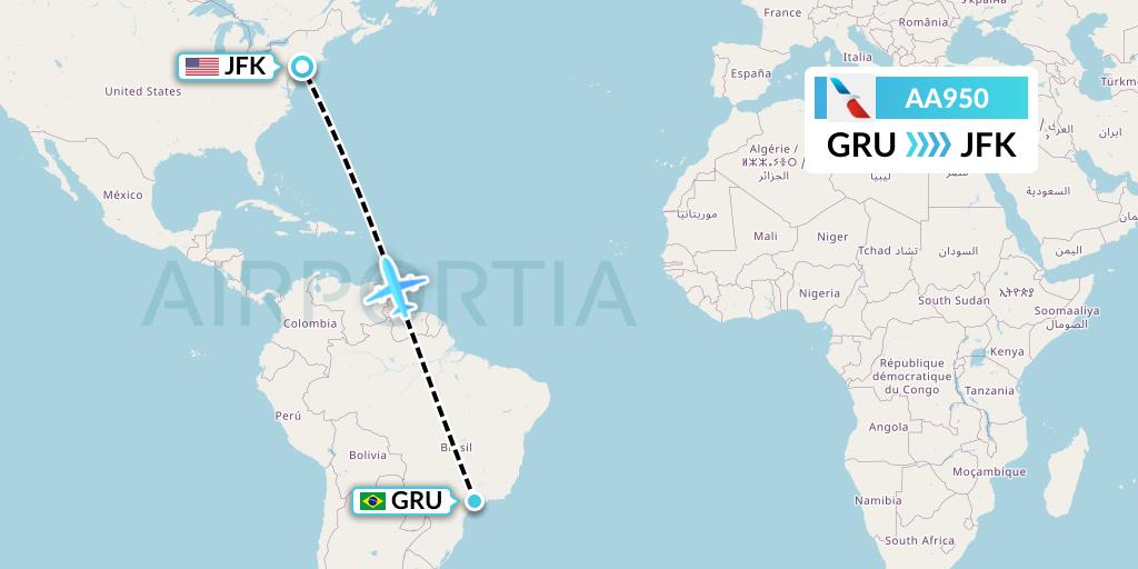 AA950 American Airlines Flight Map: Sao Paulo to New York
