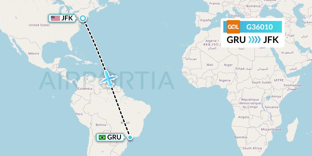 G36010 GOL Transportes Aeros Flight Map: Sao Paulo to New York