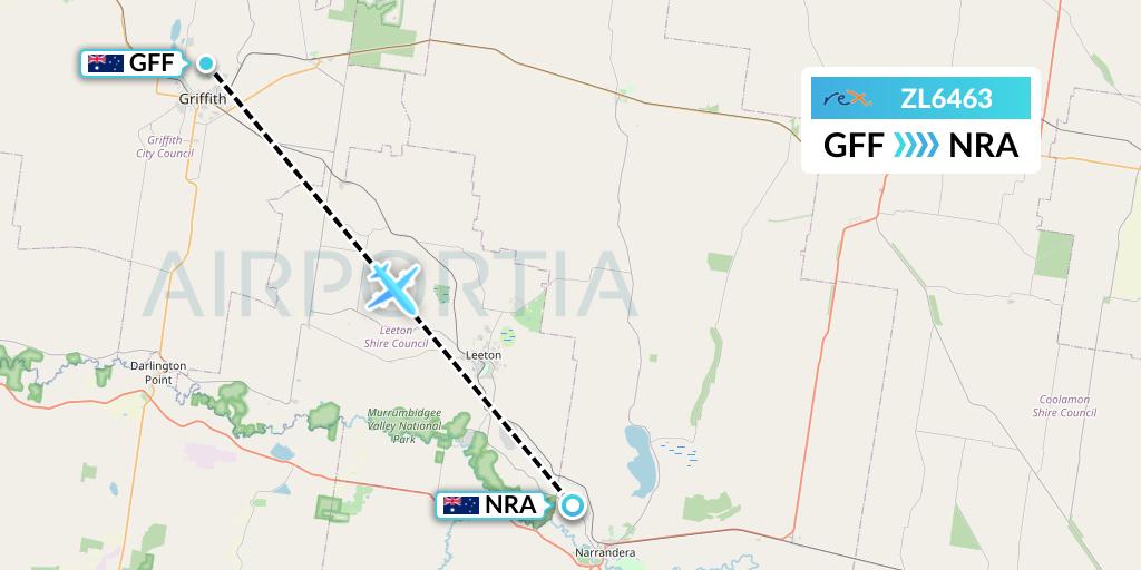 ZL6463 Regional Express Flight Map: Griffith to Narrandera