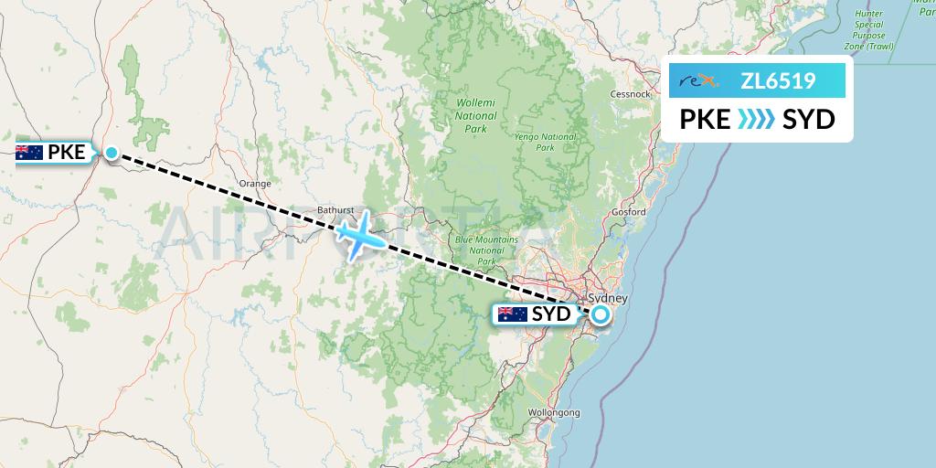 ZL6519 Regional Express Flight Map: Parkes to Sydney