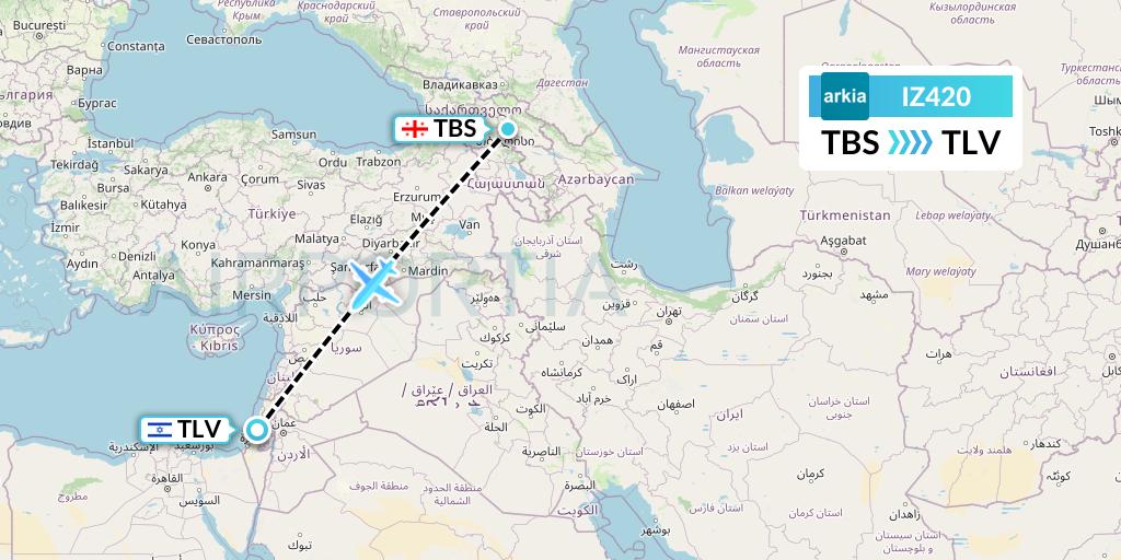 IZ420 Arkia Israeli Airlines Flight Map: Tbilisi to Tel Aviv
