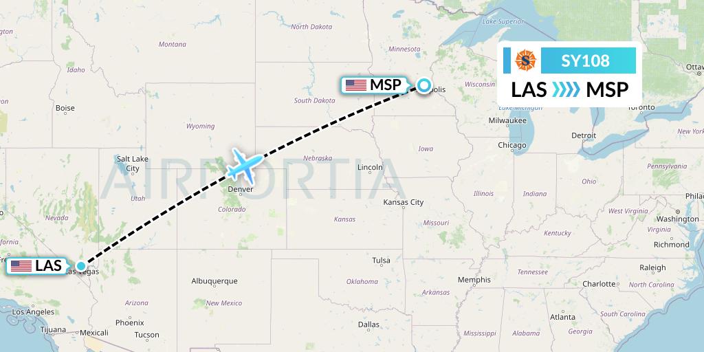 SY108 Sun Country Airlines Flight Map: Las Vegas to Minneapolis