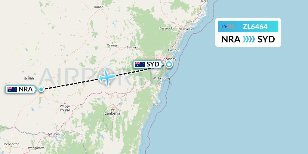 ZL6464 Regional Express Flight Map: Narrandera to Sydney