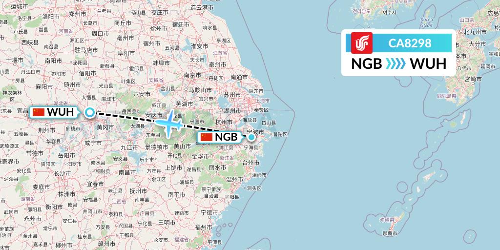 CA8298 Air China Flight Map: Ningbo to Wuhan