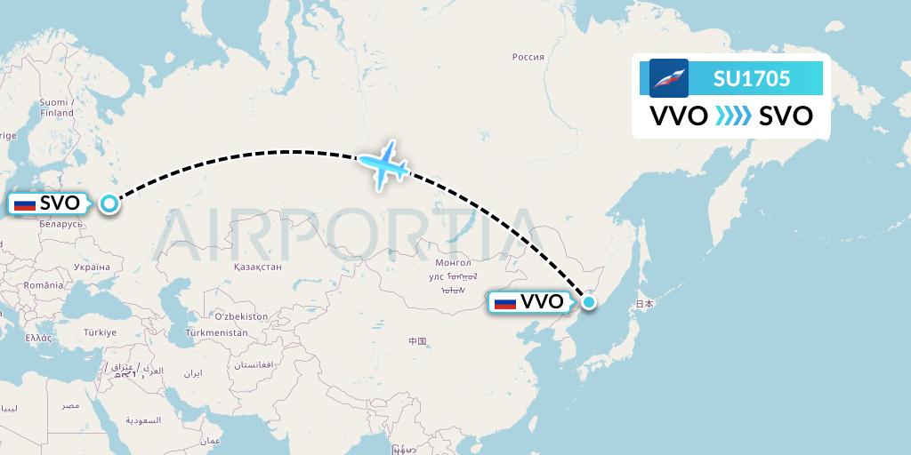 SU1705 Aeroflot Flight Map: Vladivostok to Moscow