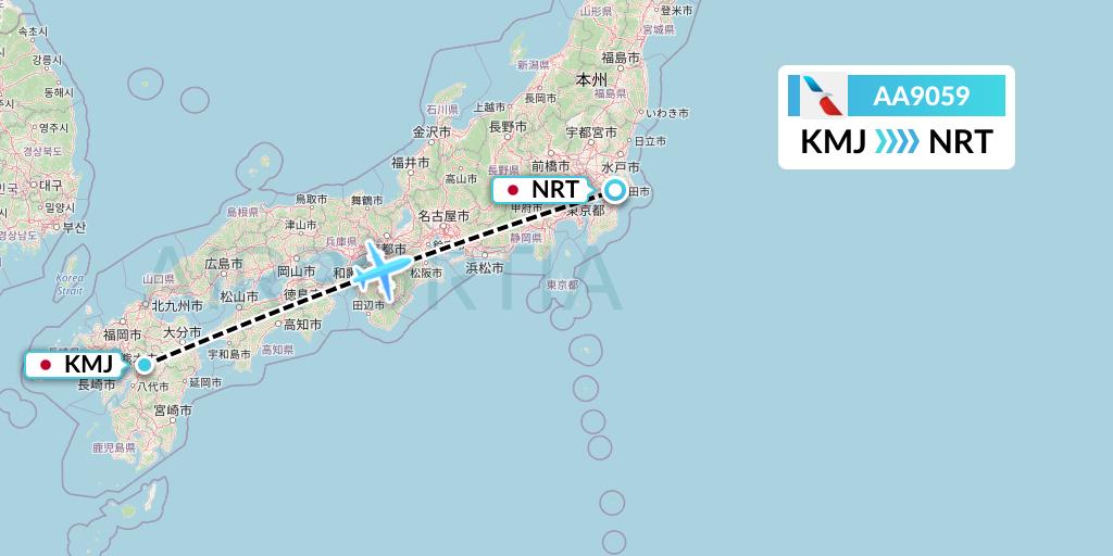 AA9059 American Airlines Flight Map: Kumamoto to Tokyo
