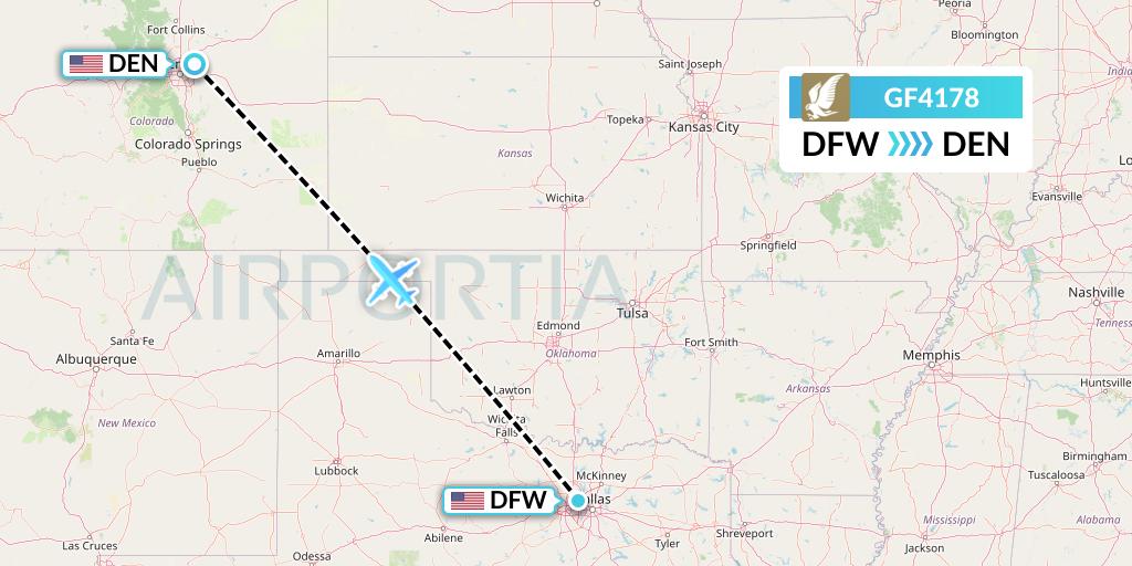 GF4178 Gulf Air Flight Map: Dallas to Denver